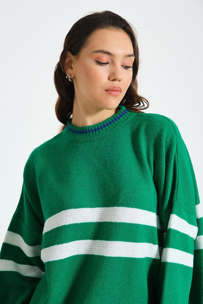 Over Striped Green Knitwear Tunic