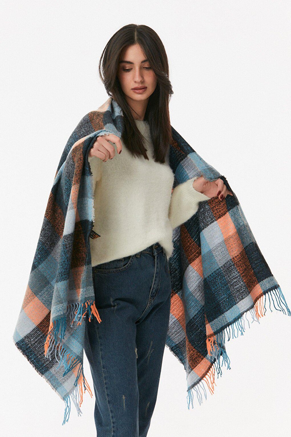 Plaid Patterned Soft Textured Shawl