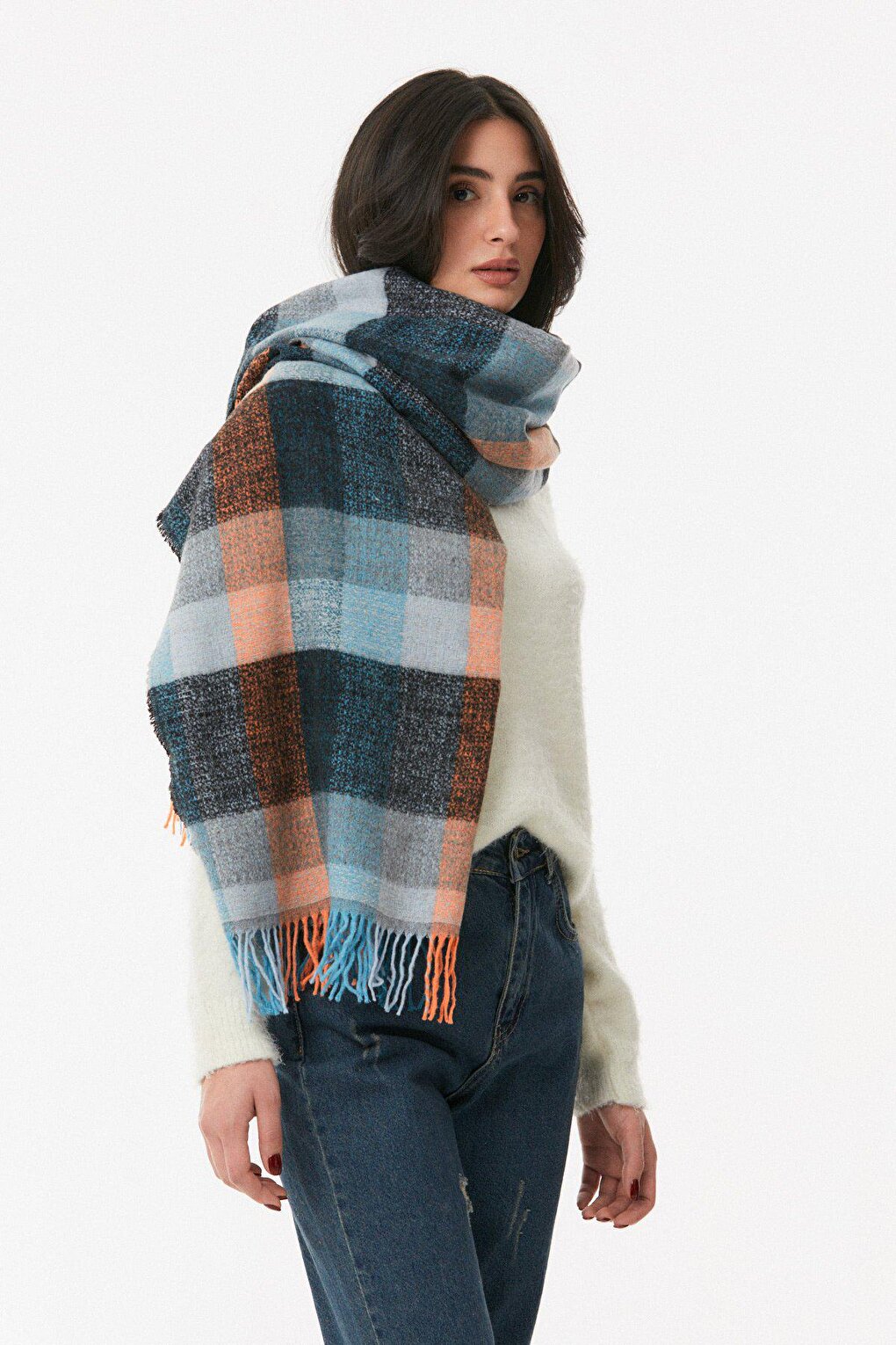 Plaid Patterned Soft Textured Shawl