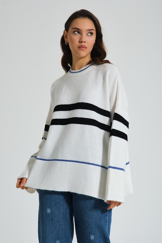 Over Striped Ecru Knitwear Tunic