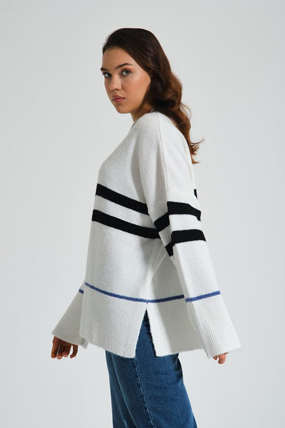 Over Striped Ecru Knitwear Tunic