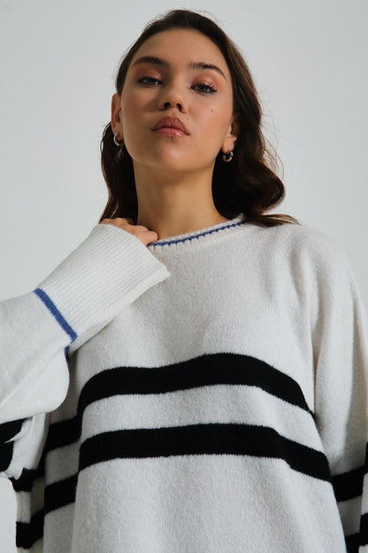 Over Striped Ecru Knitwear Tunic