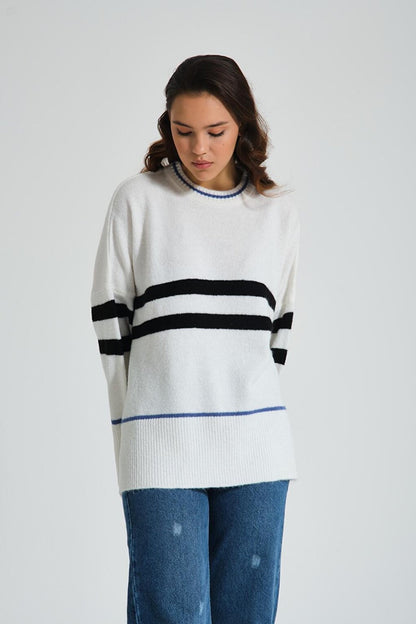 Over Striped Ecru Knitwear Tunic