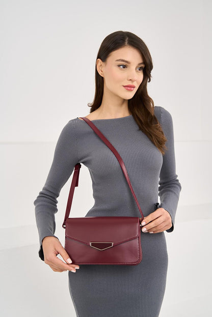 Women's Bag with Hard Envelope Cover - Claret Red