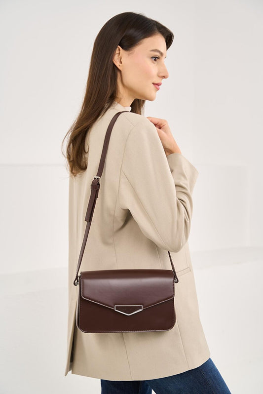 Women's Bag with Hard Envelope Cover - Brown