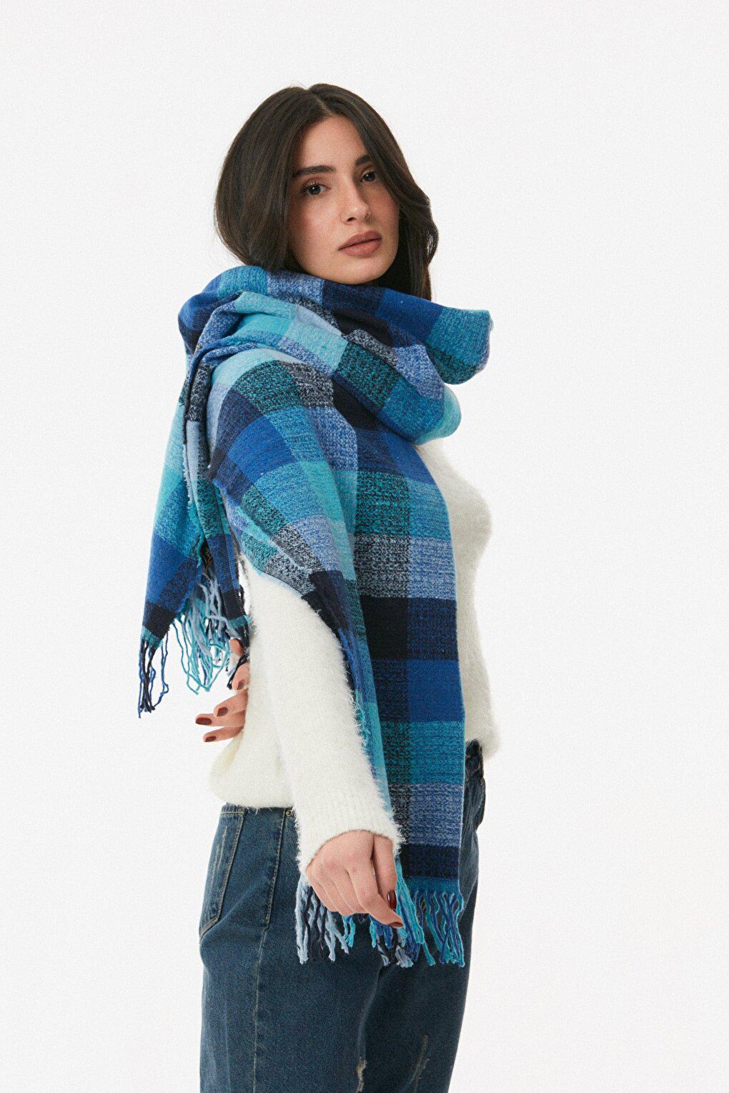 Plaid Patterned Soft Textured Shawl