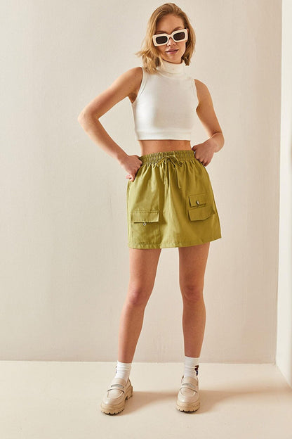 Oil Green Basic Parachute Skirt with Pockets 3YXK7-47111-54