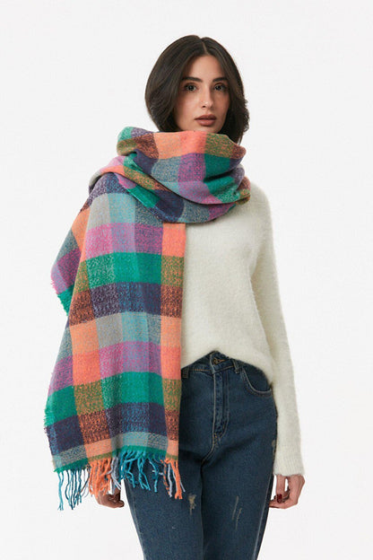 Plaid Patterned Soft Textured Shawl