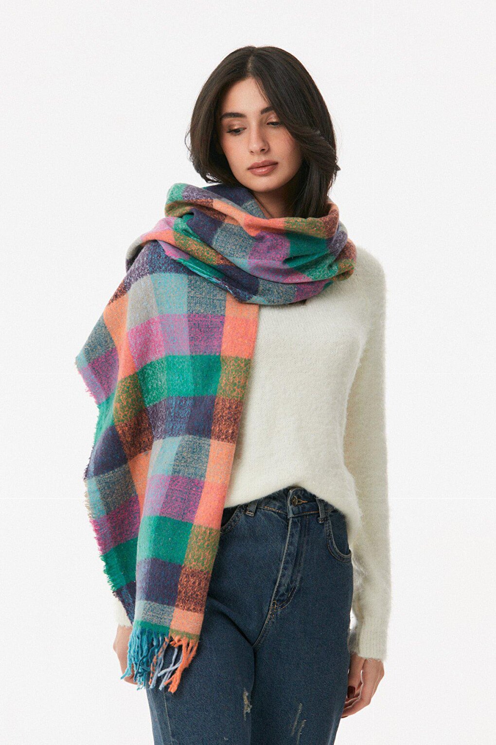 Plaid Patterned Soft Textured Shawl