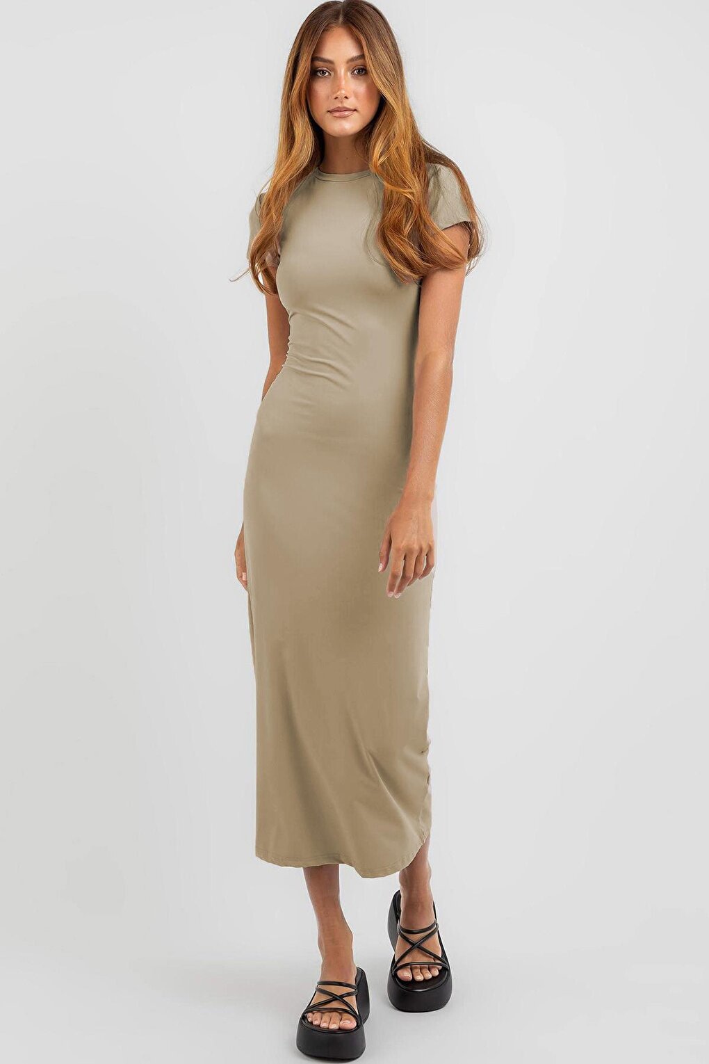 Beige Basic Half Fisherman Long Dress MG1712