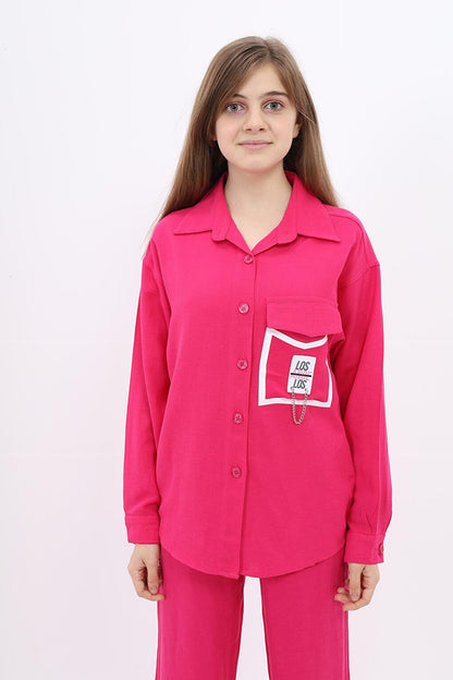 Girl's Chain Detailed Muslin Cotton Shirt 9-14 Years Lx208