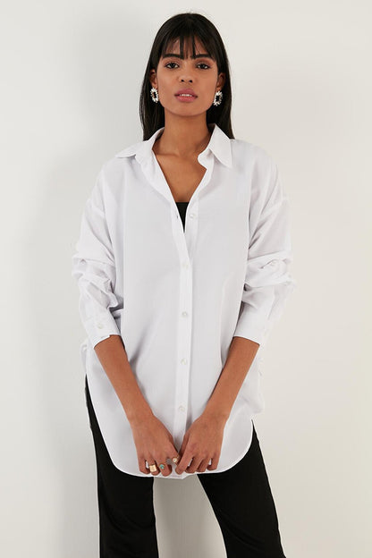 Gathering Detailed Cotton Comfortable Cut Shirt 6234779