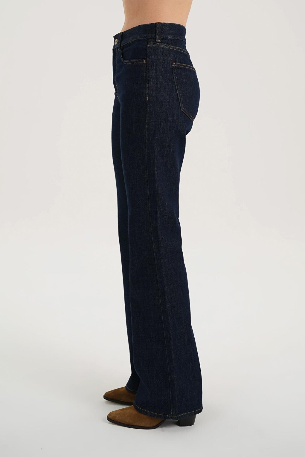 Aurora Dark Blue High Waist Flare Fit Zippered Trousers Jean C 4528-036