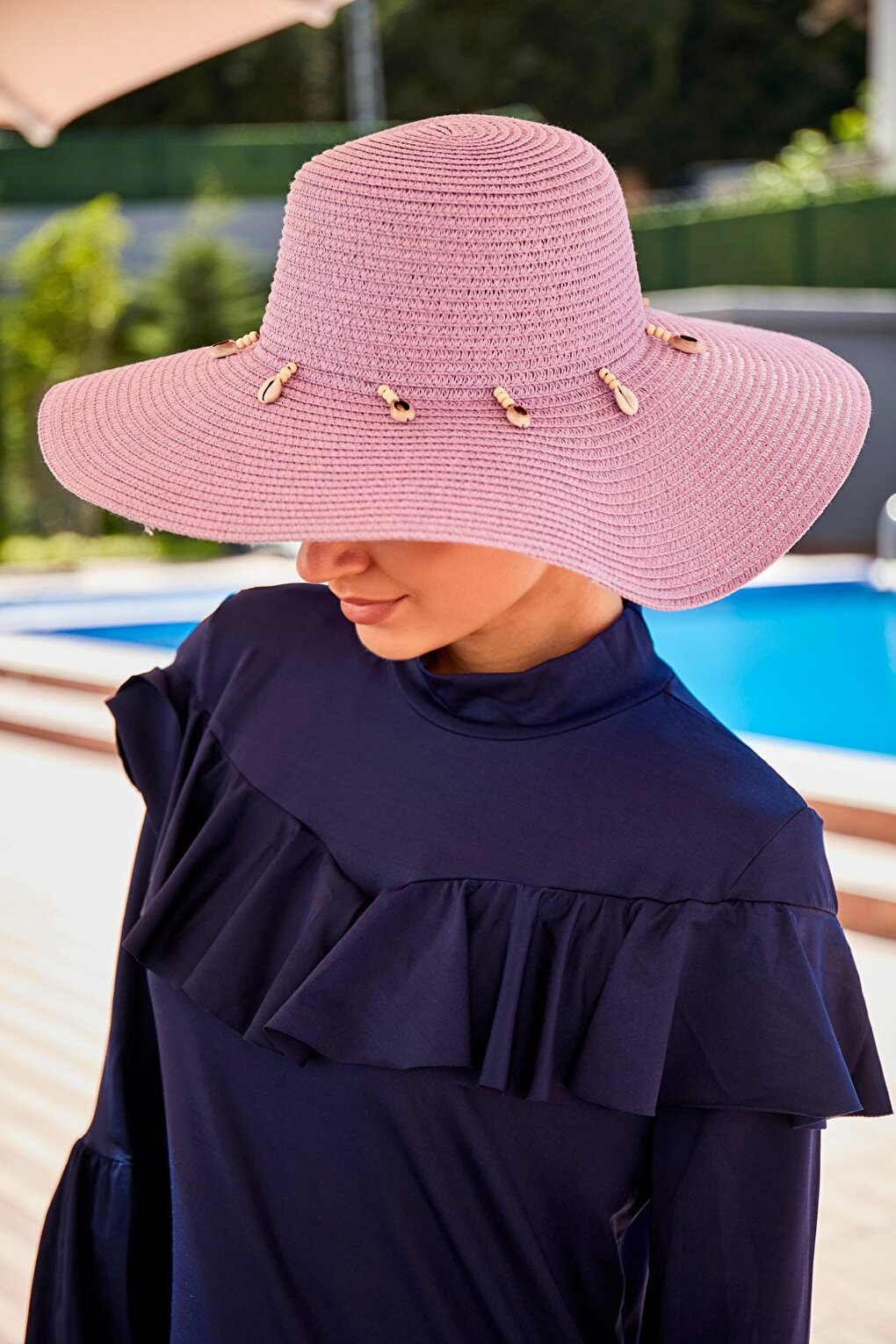 Shell Lilac Wide Straw Hat 142321