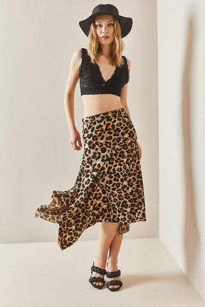 Black Patterned Asymmetric Cut Skirt 3YXK7-47044-02