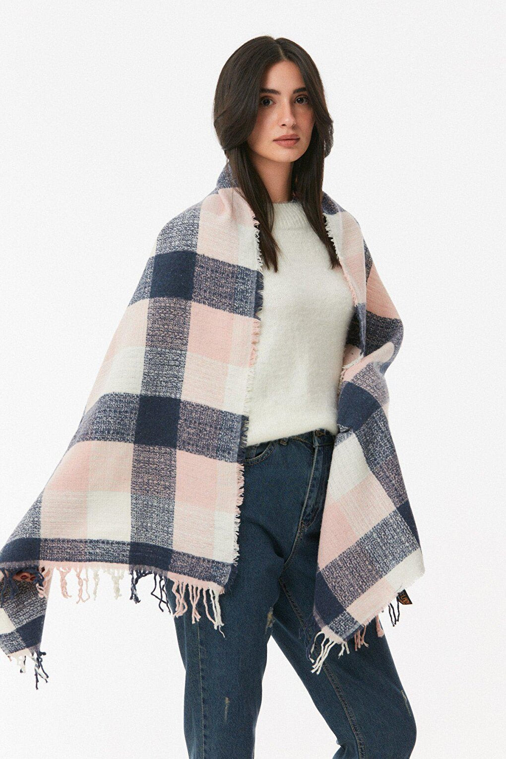 Plaid Patterned Soft Textured Shawl