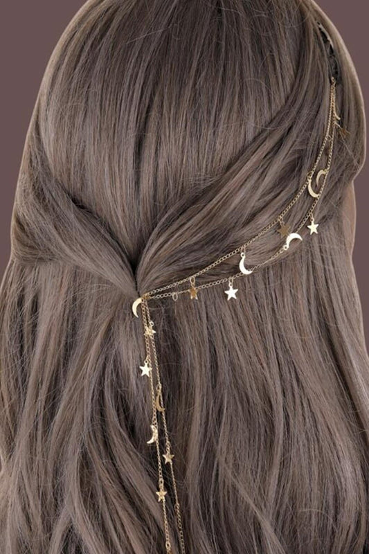 Moon and Star Dangle Hair Accessory Hair Chain