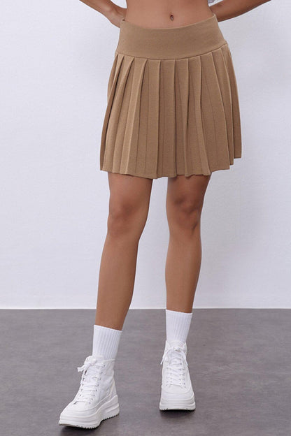 Dark Beige Pleated Mini Skirt SWS4017KB