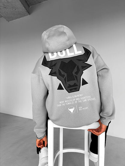 Oversize Bull Printed Hoodie Gray