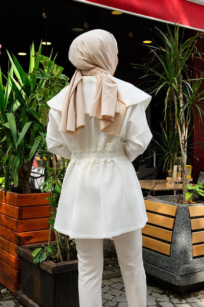 Sailor Collar Waist Gathered Jacket White