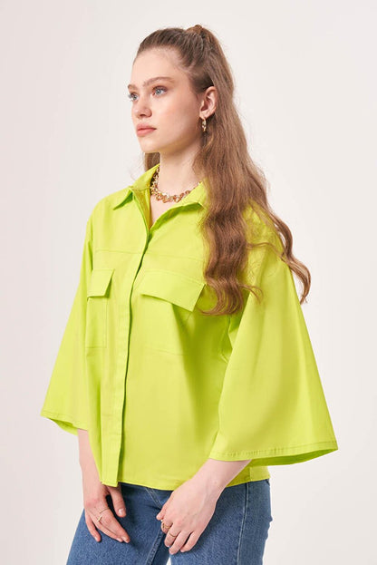 Short Pocket Poplin Green Shirt