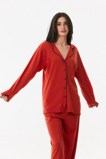 Basic Shirt Collar Pajama Set