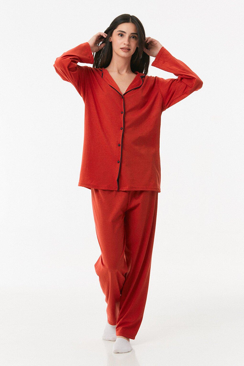 Basic Shirt Collar Pajama Set