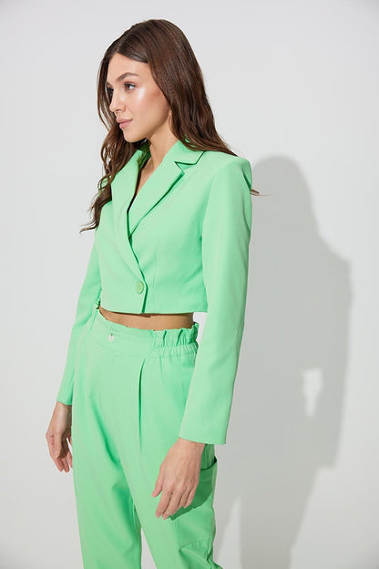 Green Double Breasted Lapel Blazer Jacket SS23J4728YE