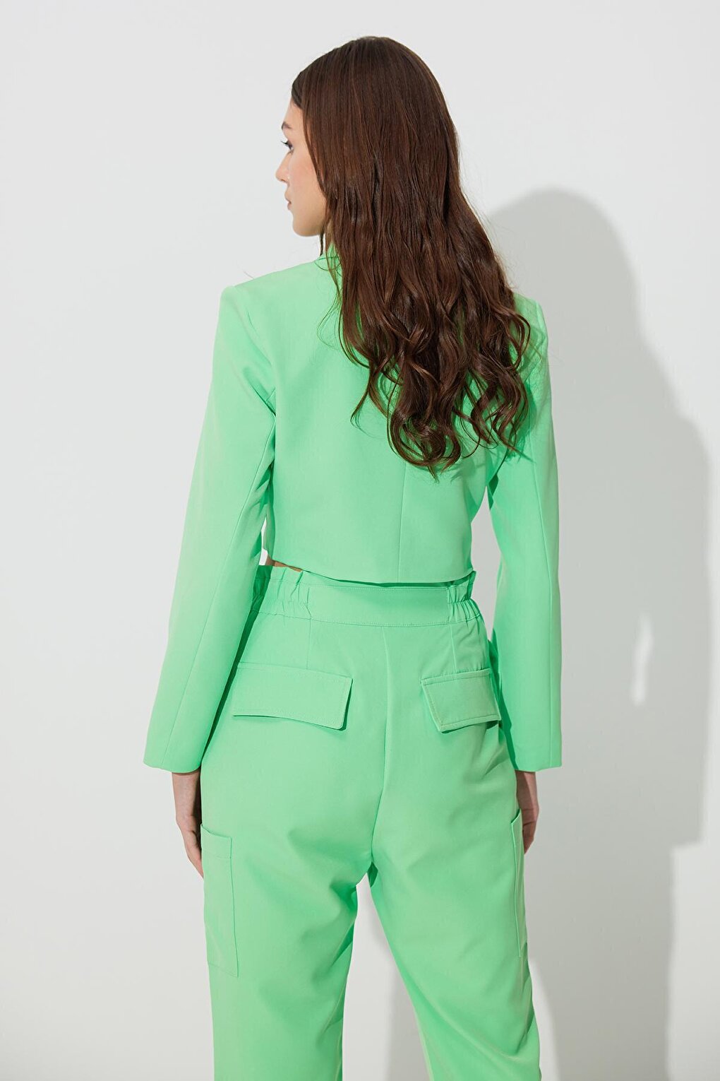 Green Double Breasted Lapel Blazer Jacket SS23J4728YE