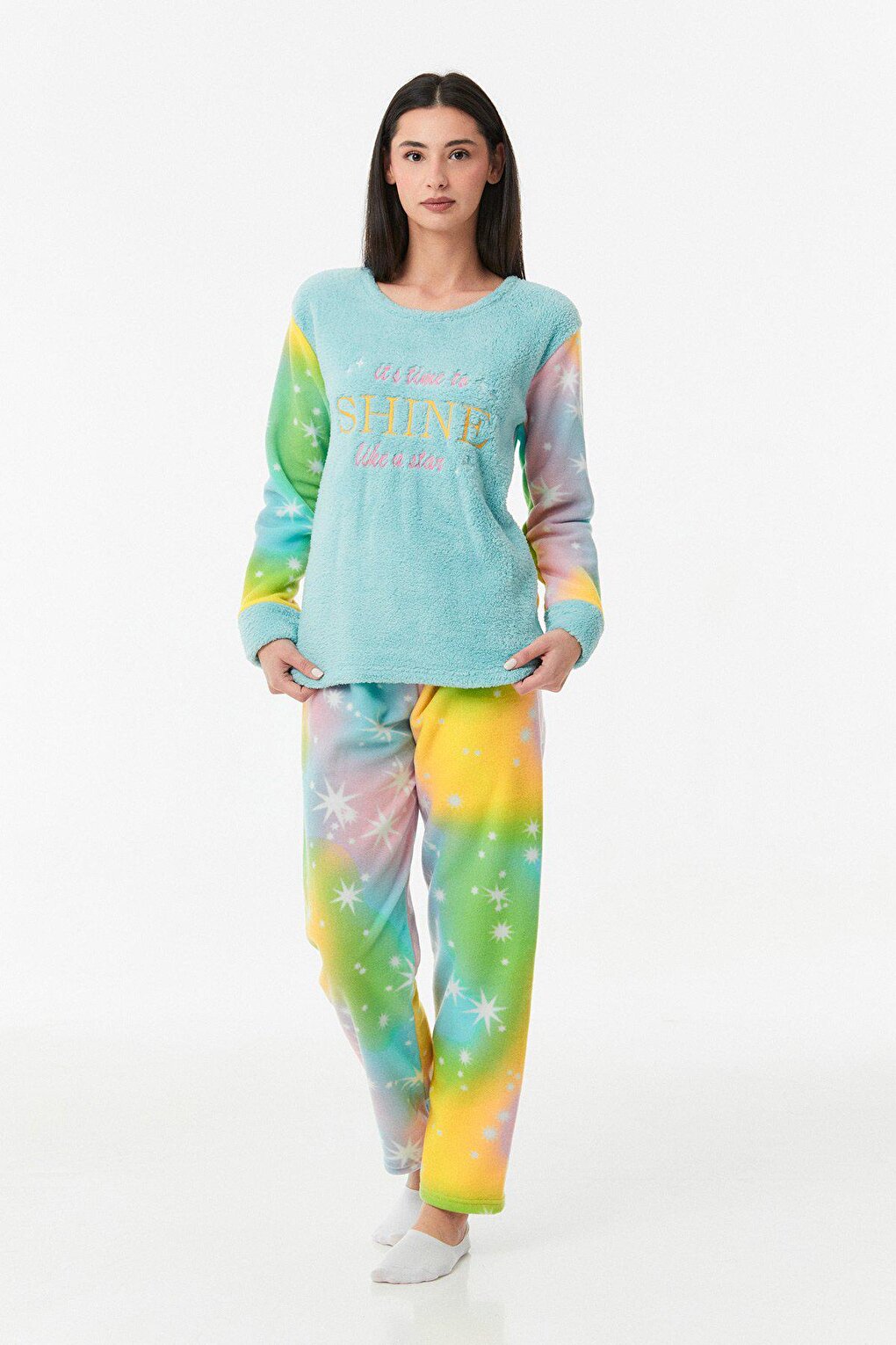 Embroidered Crew Neck Pajama Set