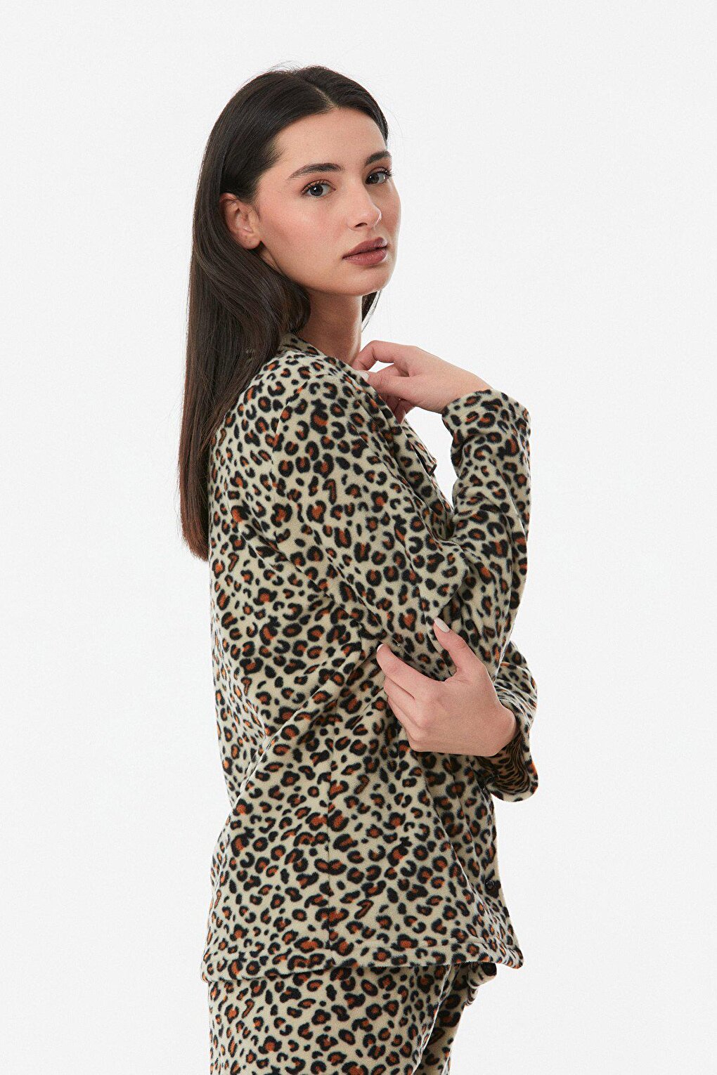 Leopard Patterned Buttoned Pajama Set