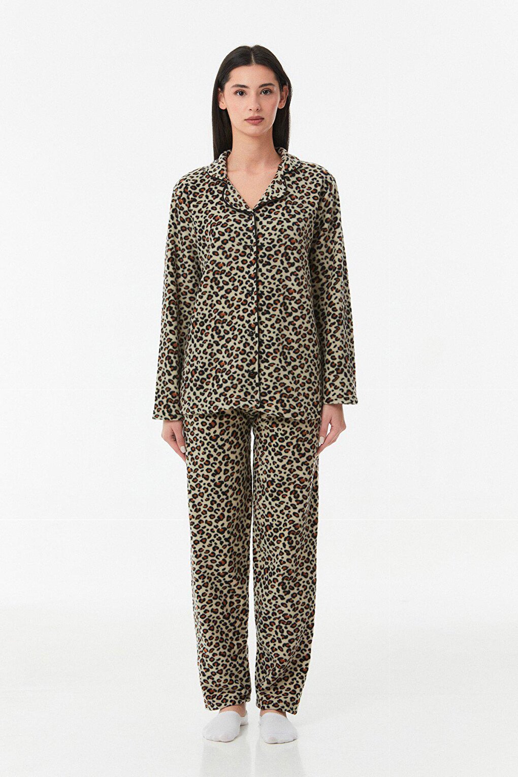 Leopard Patterned Buttoned Pajama Set