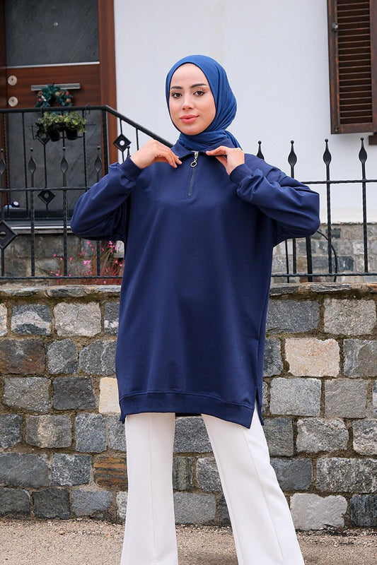 Polo Neck Sweat Navy Blue