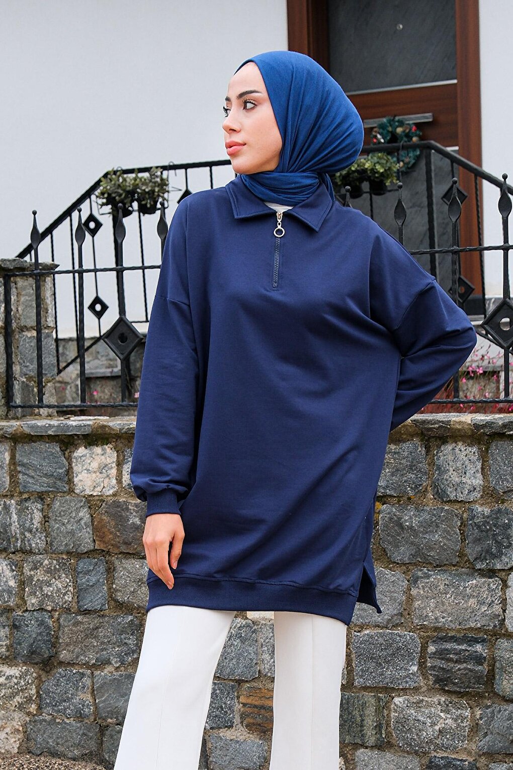 Polo Neck Sweat Navy Blue