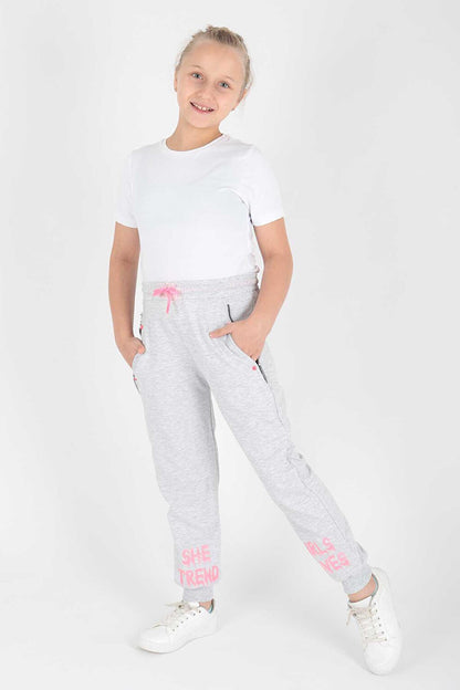 Kids Girls Trend Printed Sweatpants Pocket Lace Up Elastic Slim Leg Sweatpants Ak722422