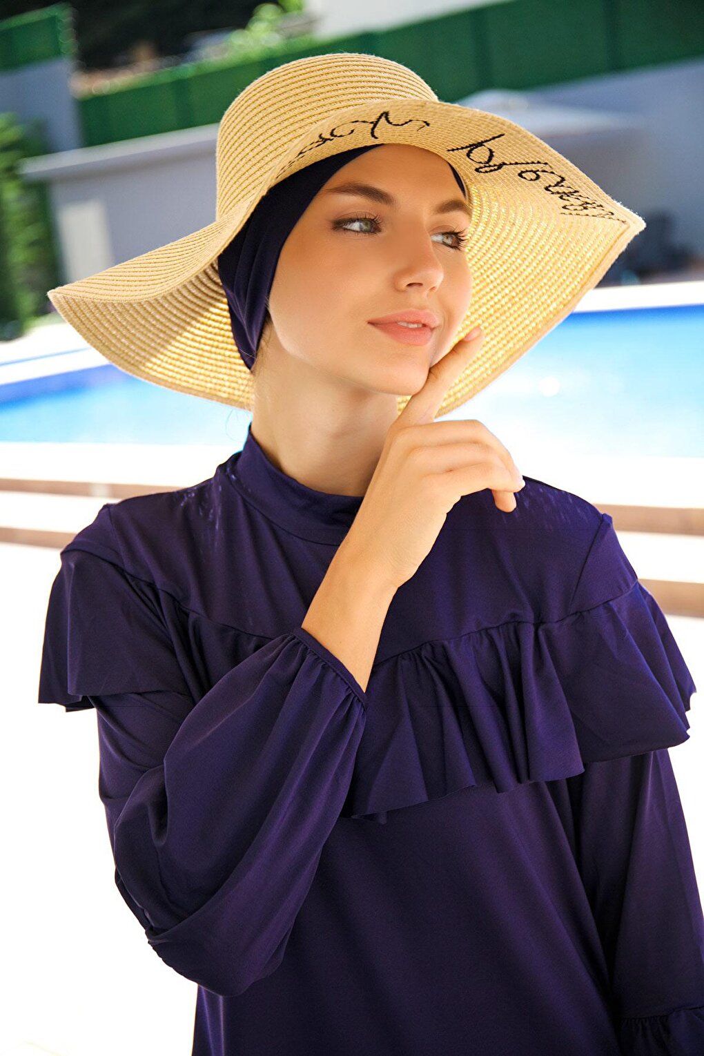 Written Beige Straw Flared Hat 142329