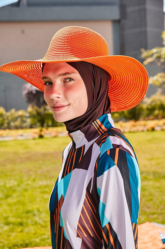 Orange Wide Straw Hat 14232