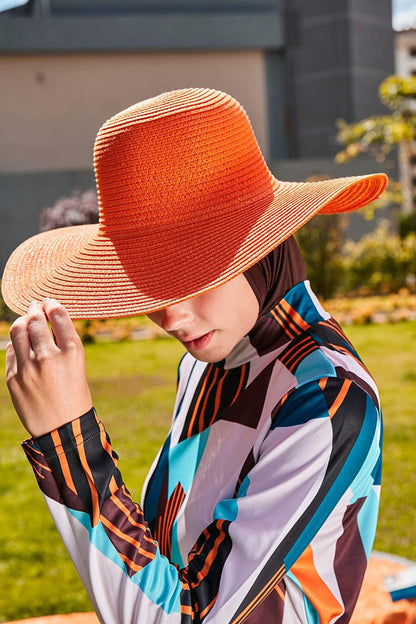 Orange Wide Straw Hat 14232