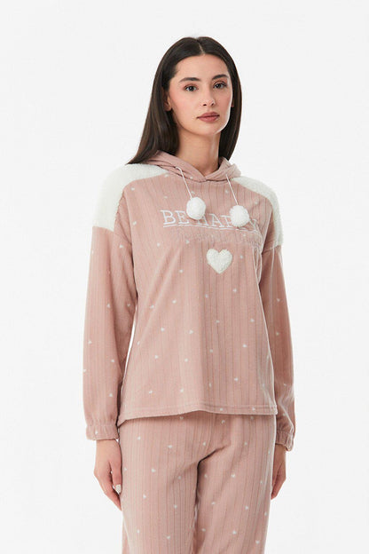 Embroidered Hooded Pajama Set