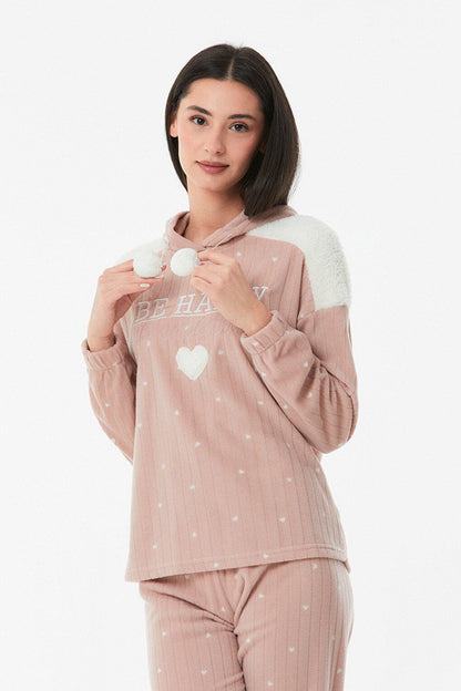 Embroidered Hooded Pajama Set