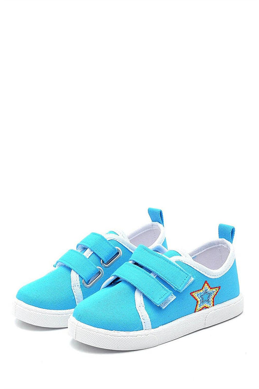 Star Embroidered Linen Sports Kids Shoes-TURQUOISE-F-494