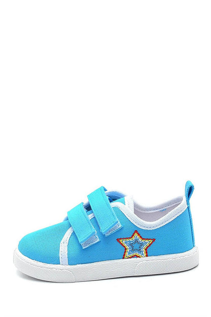 Star Embroidered Linen Sports Kids Shoes-TURQUOISE-F-494