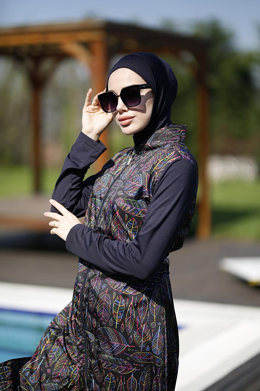 Fully Covered Hijab Swimsuit Color Multicolored Leaf MERVE