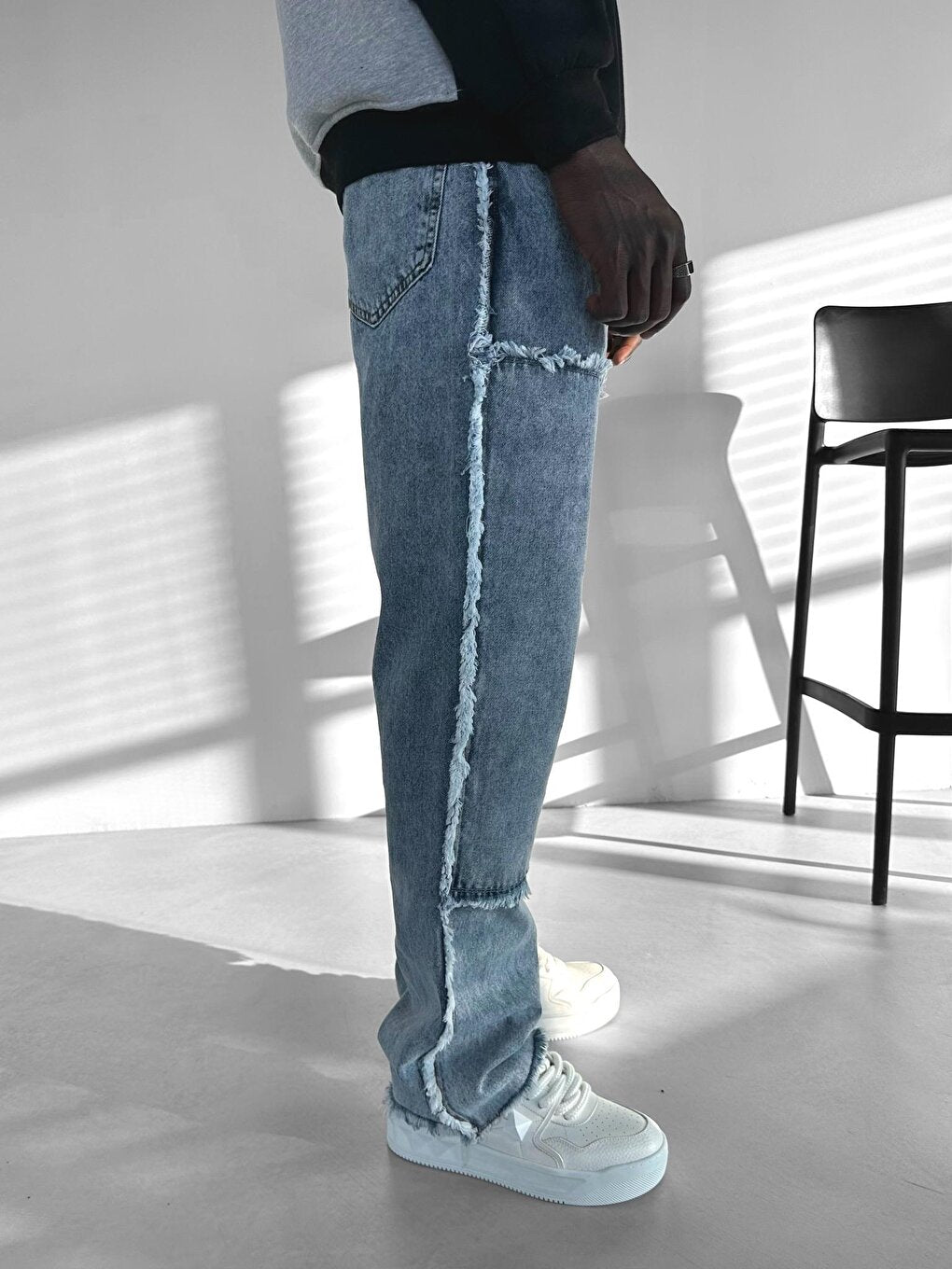 Tassel Block Detailed Jean Trousers Ice Blue