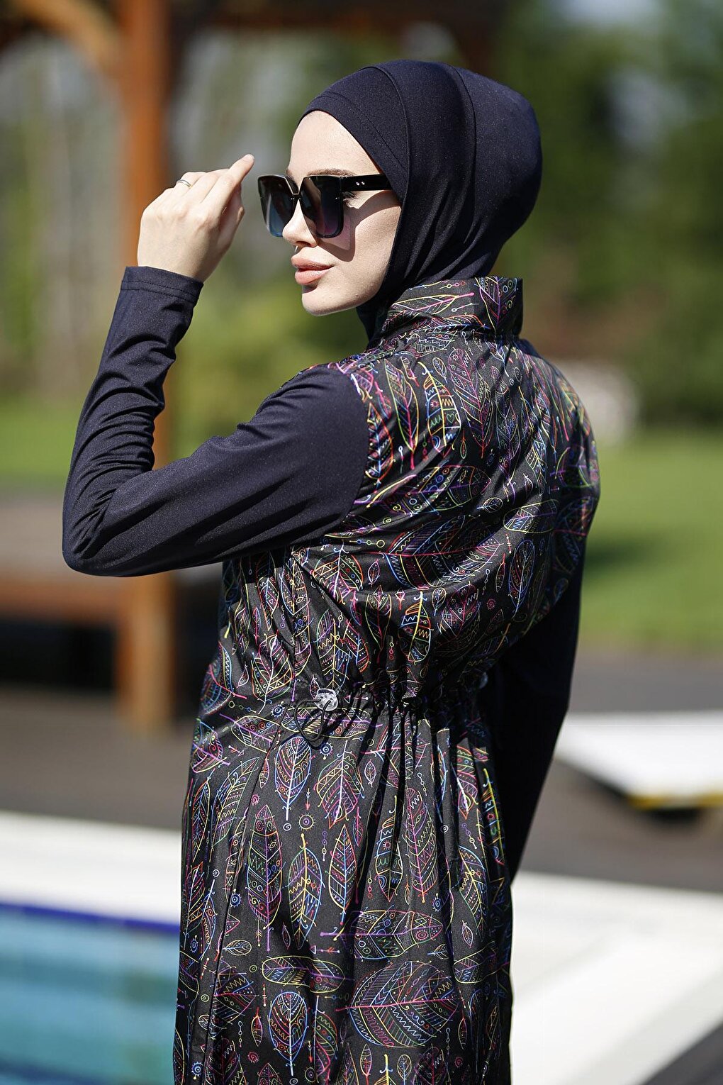 Fully Covered Hijab Swimsuit Color Multicolored Leaf MERVE