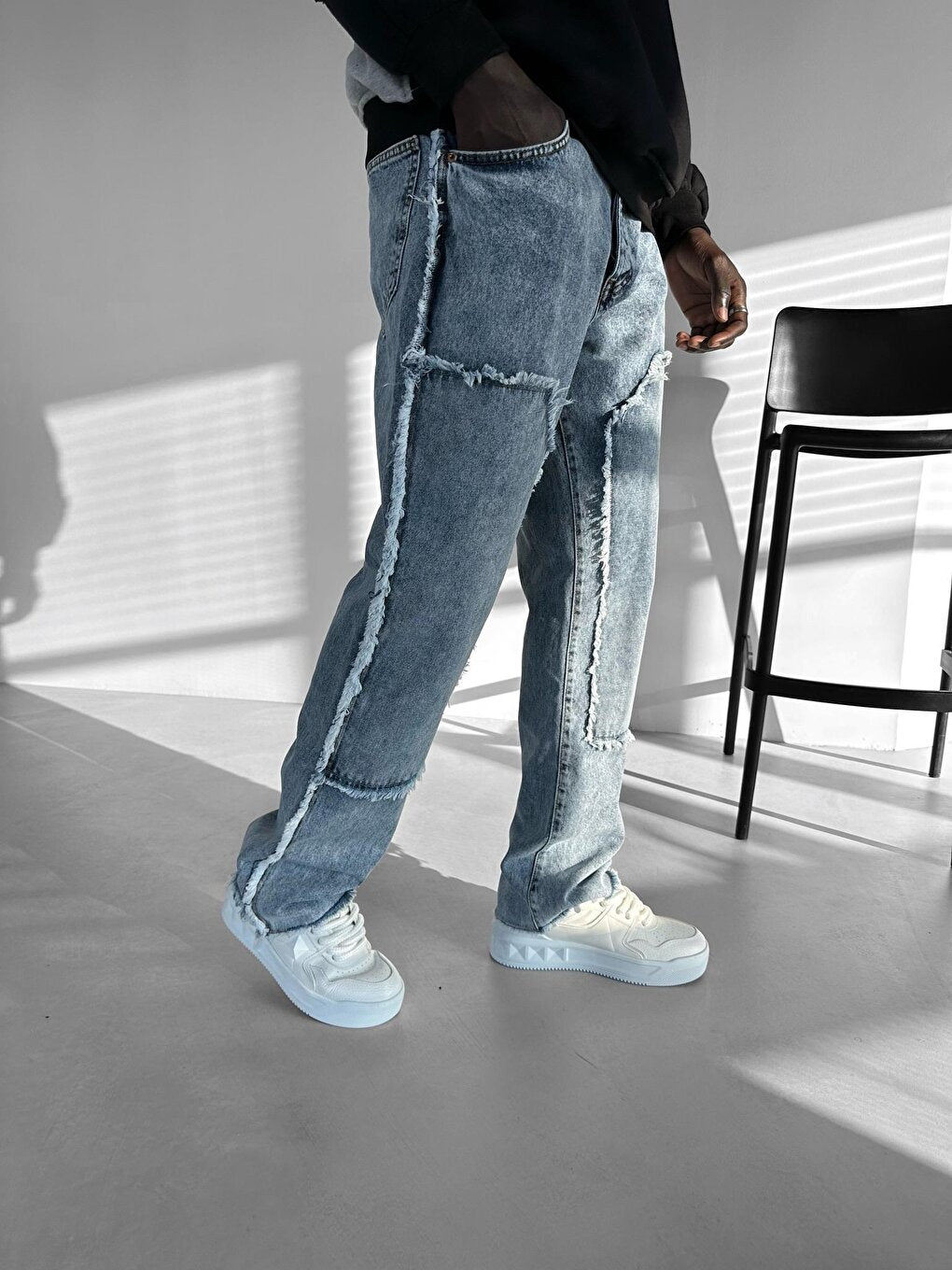 Tassel Block Detailed Jean Trousers Ice Blue