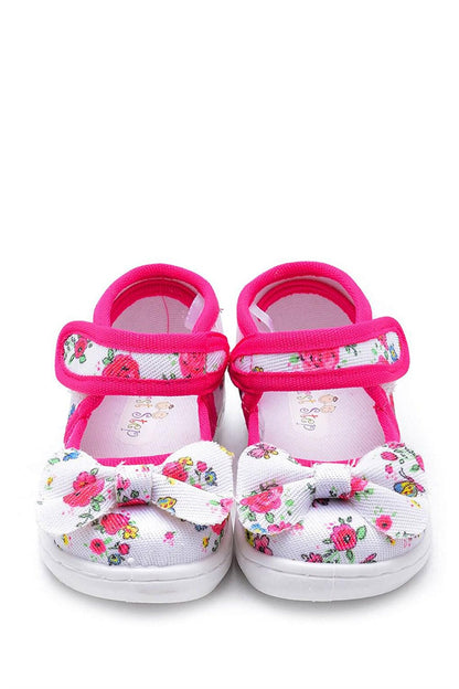 Fuchsia Bowknot Kids Linen Shoes-F-472