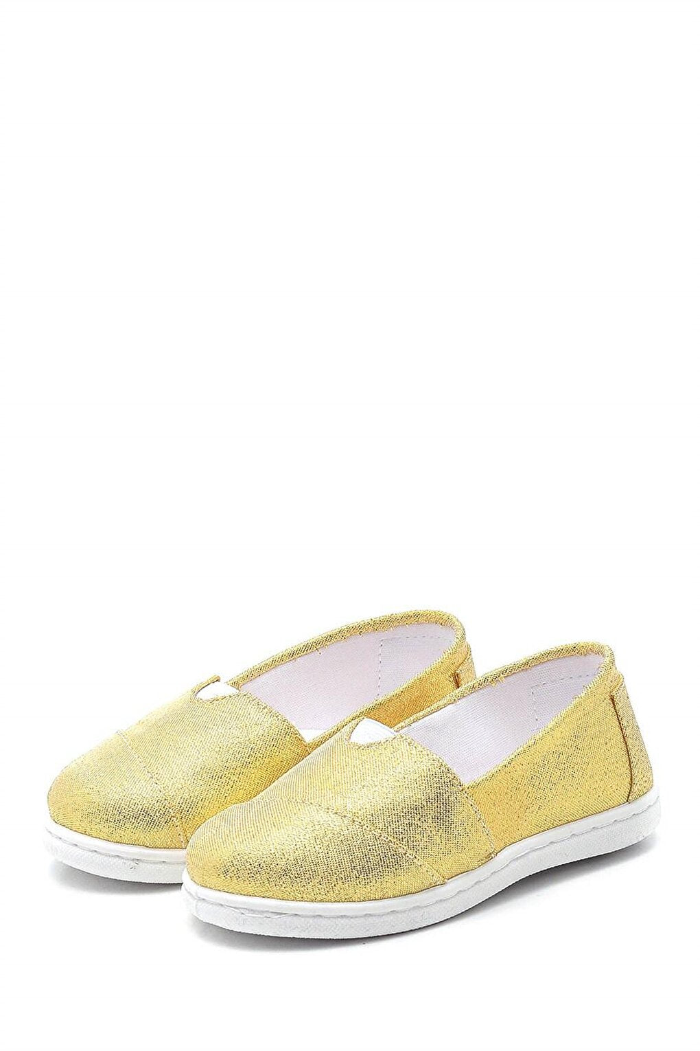 Sequin Toms Kids Linen Ballerina Shoes-YELLOW-F-487