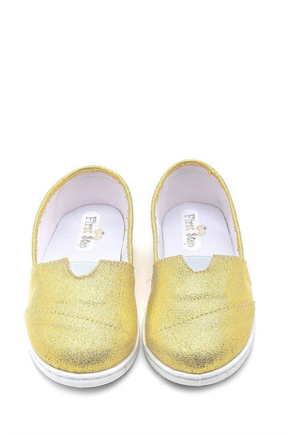 Sequin Toms Kids Linen Ballerina Shoes-YELLOW-F-487