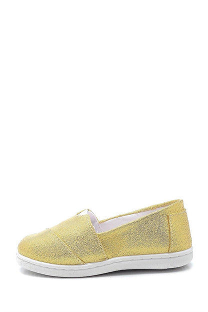 Sequin Toms Kids Linen Ballerina Shoes-YELLOW-F-487